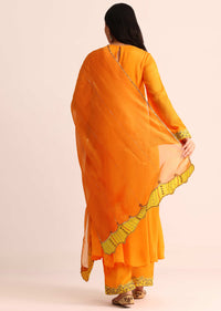 Orange Embroidered Chiffon Kurta Palazzo Set