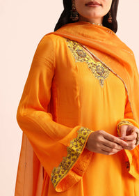 Orange Embroidered Chiffon Kurta Palazzo Set