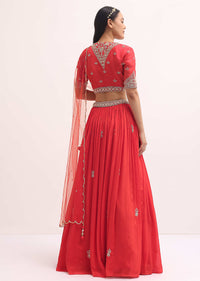 Orange Embroidered Organza Lehenga Choli Set