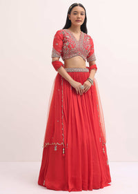 Orange Embroidered Organza Lehenga Choli Set