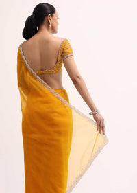Orange Embroidered Organza Saree With Unstitched Blouse