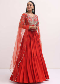 Orange Embroidered Silk Anarkali Suit