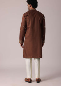 Orange Festive Linen Kurta Set For Men