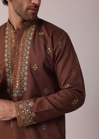 Orange Festive Linen Kurta Set For Men