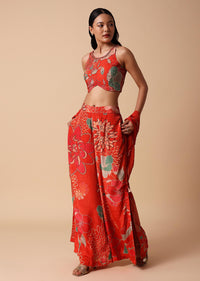 Orange Floral Crop Top And Palazzo Set