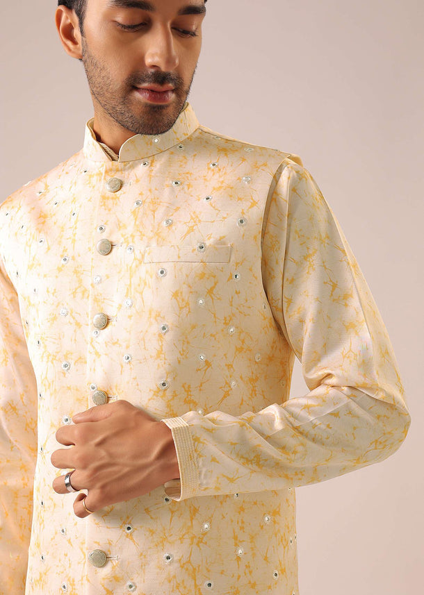 Orange Jacket Kurta Set with Tie Dye And Mirror Work