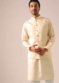 Orange Jacket Kurta Set with Tie Dye And Mirror Work