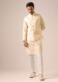 Orange Jacket Kurta Set with Tie Dye And Mirror Work