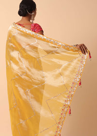 Orange Kora Silk Saree With Unstitched Blouse Fabric