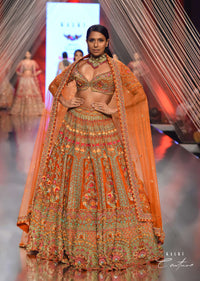 Orange Lehenga With Choli In Cut Dana Embroidery