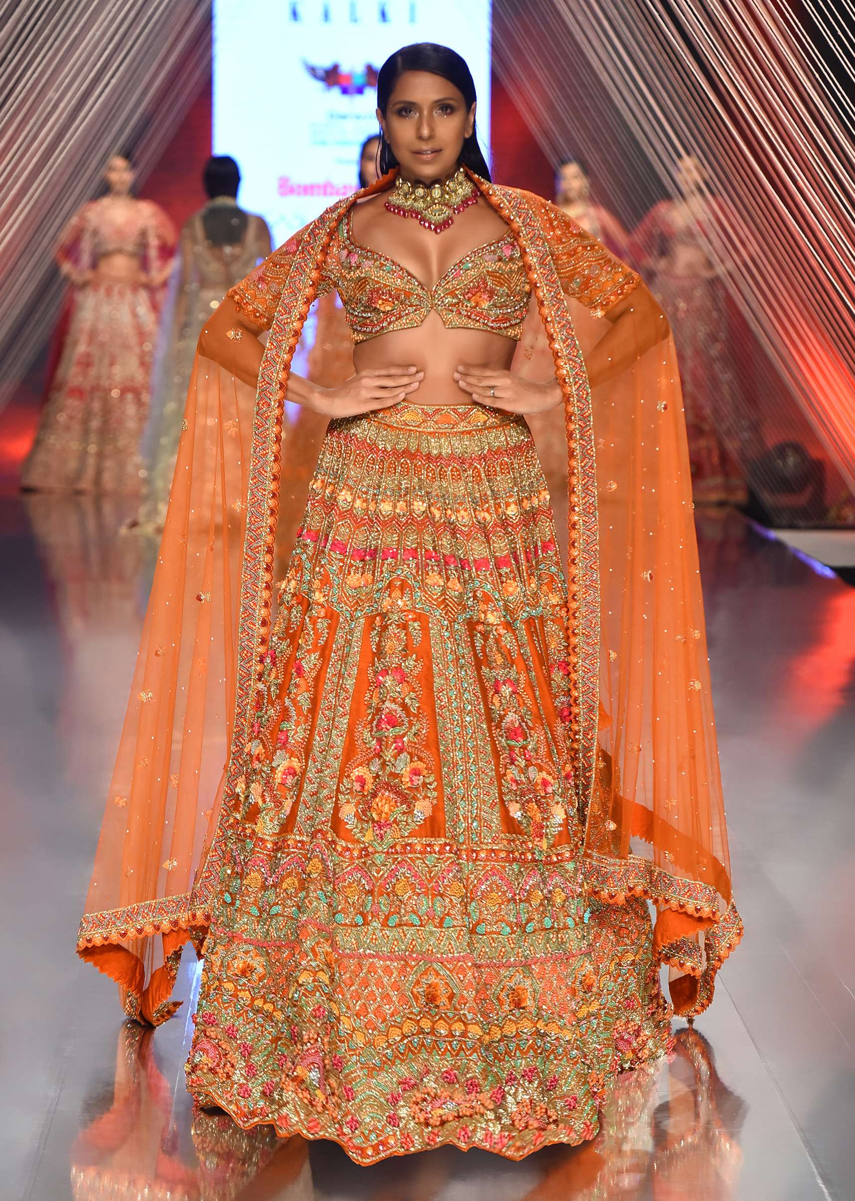 Orange Lehenga With Choli In Cut Dana Embroidery