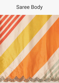 Orange Muslin Saree With Mirror Scallop Border And Unstitched Blouse Fabric