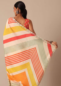 Orange Muslin Saree With Mirror Scallop Border And Unstitched Blouse Fabric