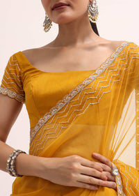 Orange Organza Saree With Unstitched Blouse