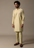 Orange Printed Jacquard Kurta Jacket Set For Men