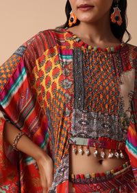 Orange Printed Lehenga With Embroidered Crop Top
