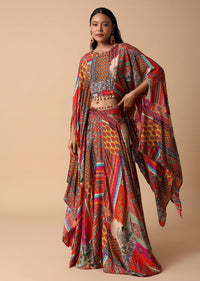 Orange Printed Lehenga With Embroidered Crop Top