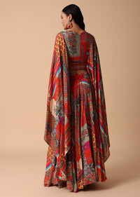 Orange Printed Lehenga With Embroidered Crop Top