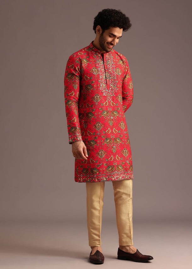 Orange Raw Silk Kurta Wth Pant