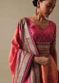 Pink Silk Lehenga Set With Stone Work