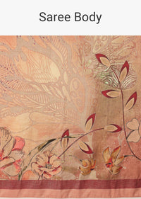 Orange Silk Saree With Kalamkari Digital Work And Unstitched Blouse Piece
