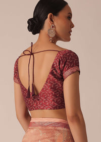 Orange Silk Saree With Kalamkari Digital Work And Unstitched Blouse Piece