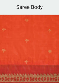 Orange South Silk Saree With Zari Woven Pallu And Unstitched Blouse Piece