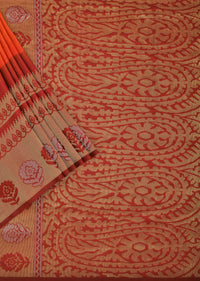Orange South Silk Saree With Zari Woven Pallu And Unstitched Blouse Piece