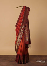 Orange South Silk Saree With Zari Woven Pallu And Unstitched Blouse Piece