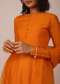 Orange Suit Set In Art Silk Adorned With Tassels