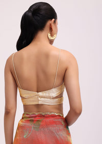 Orange Tissue Silk Printed Saree With Unstitched Blouse