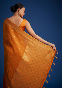 Orange Tissue Silk Saree With Zari Border And Butti Work