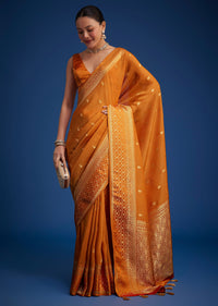 Orange Tissue Silk Saree With Zari Border And Butti Work