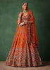 Orange Tussar Zardosi Embroidered Lehenga With Blouse And Dupatta