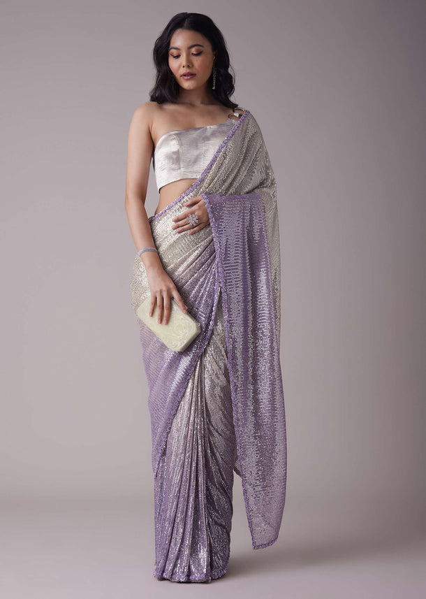 Lavender Purple Ombre Sequins Saree With An Embellished Border