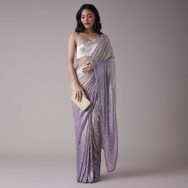 Lavender Purple Ombre Sequins Saree With An Embellished Border