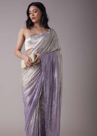 Lavender Purple Ombre Sequins Saree With An Embellished Border