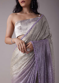 Lavender Purple Ombre Sequins Saree With An Embellished Border