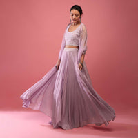 Lavender Purple Lehenga In Georgette With Fully Embroidered Blouse And Organza Dupatta