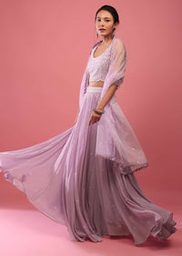 Lavender Purple Lehenga In Georgette With Fully Embroidered Blouse And Organza Dupatta