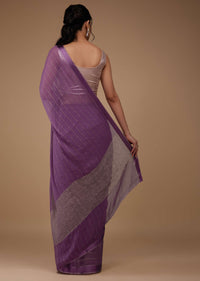 Mauve Purple Chiffon Saree With Swarovski Stone Embellishments And Satin Border
