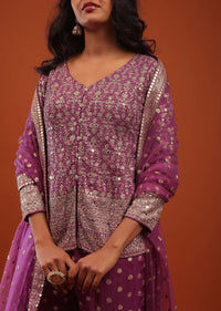 Orchid Purple Embroidered Sharara Suit In Georgette