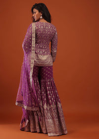 Orchid Purple Embroidered Sharara Suit In Georgette