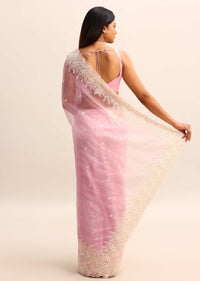 Organza Saree With Resham Embroidered Pallu And Unstitched Blouse