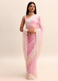 Organza Saree With Resham Embroidered Pallu And Unstitched Blouse