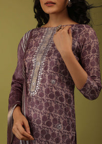Oxblood Red Printed Palazzo Suit In Chanderi With Embroidery
