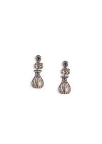 Oxidised Earrings With Carved Elephant Motif And Studded With A Blue Semi Precious Stone