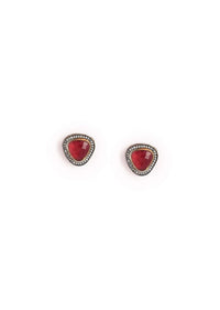 Oxidised Stud Earrings With Red Semi Precious Stone And Swarovski