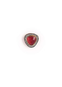 Oxidised Stud Earrings With Red Semi Precious Stone And Swarovski