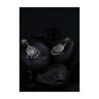 Oxidised Ethnic Earrings With Handmade Floral Design And Dangling Beads Made In Sterling Silver By Sangeeta Boochra